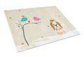 Christmas Presents between Friends Shih Tzu - Red and White Cutting Board Tempered Glass Kitchen Cutting Surface, Heat Resistant Chopping, Non-Slip Feet, Food Prep & Serving