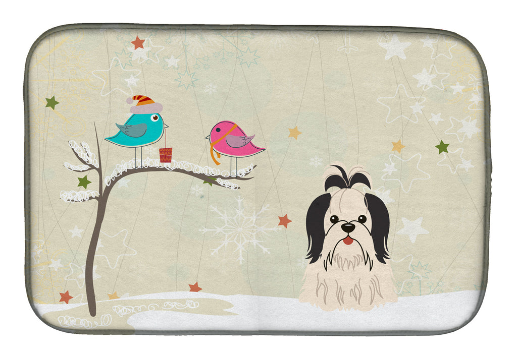 Christmas Presents between Friends Shih Tzu - Black and White Dish Drying Mat Absorbent Dish Drying Mat Pad for Kitchen Counter Dish Drainer Mat for Countertop, 14 x 21", Multicolor