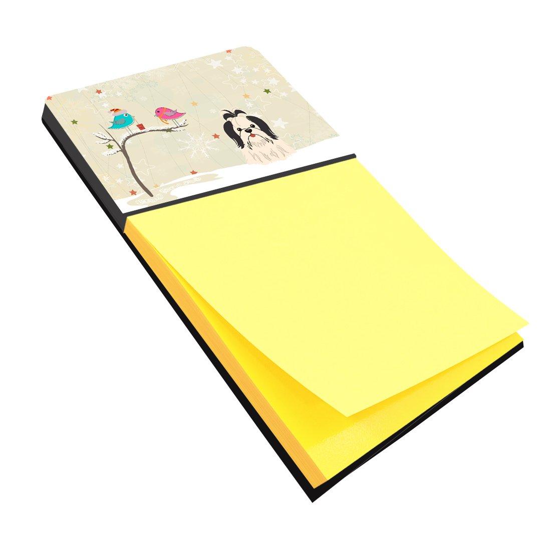 Christmas Presents between Friends Shih Tzu - Black and White Watercolor Sticky Note Holder Refillable Dispenser Desk Accessory 3x3 Pad Gift