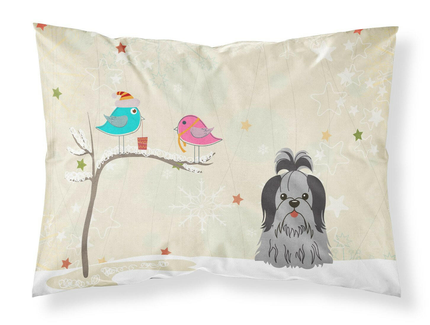 Christmas Presents between Friends Shih Tzu - Black and Silver Standard Pillowcase Lightweight Super Soft Easy Care Decorative Artwork Pillowcase, Standard
