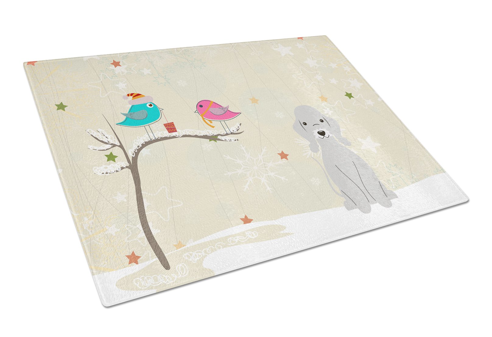 Christmas Presents between Friends Bedlington Terrier - Blue Cutting Board Tempered Glass Kitchen Cutting Surface, Heat Resistant Chopping, Non-Slip Feet, Food Prep & Serving