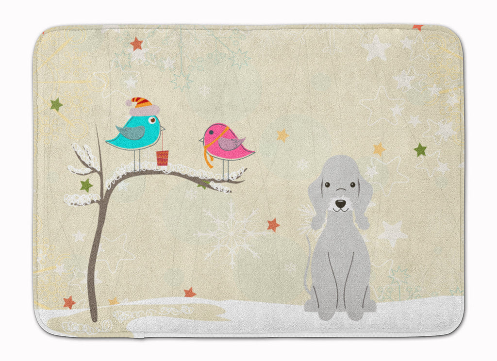 Christmas Presents between Friends Bedlington Terrier - Blue Memory Foam Kitchen Mat Machine Washable Anti-Fatigue Cushion Comfort Bath or Kitchen Rug
