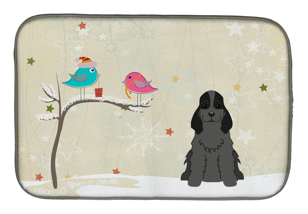 Christmas Presents between Friends Cocker Spaniel - Black Dish Drying Mat Absorbent Dish Drying Mat Pad for Kitchen Counter Dish Drainer Mat for Countertop, 14 x 21", Multicolor