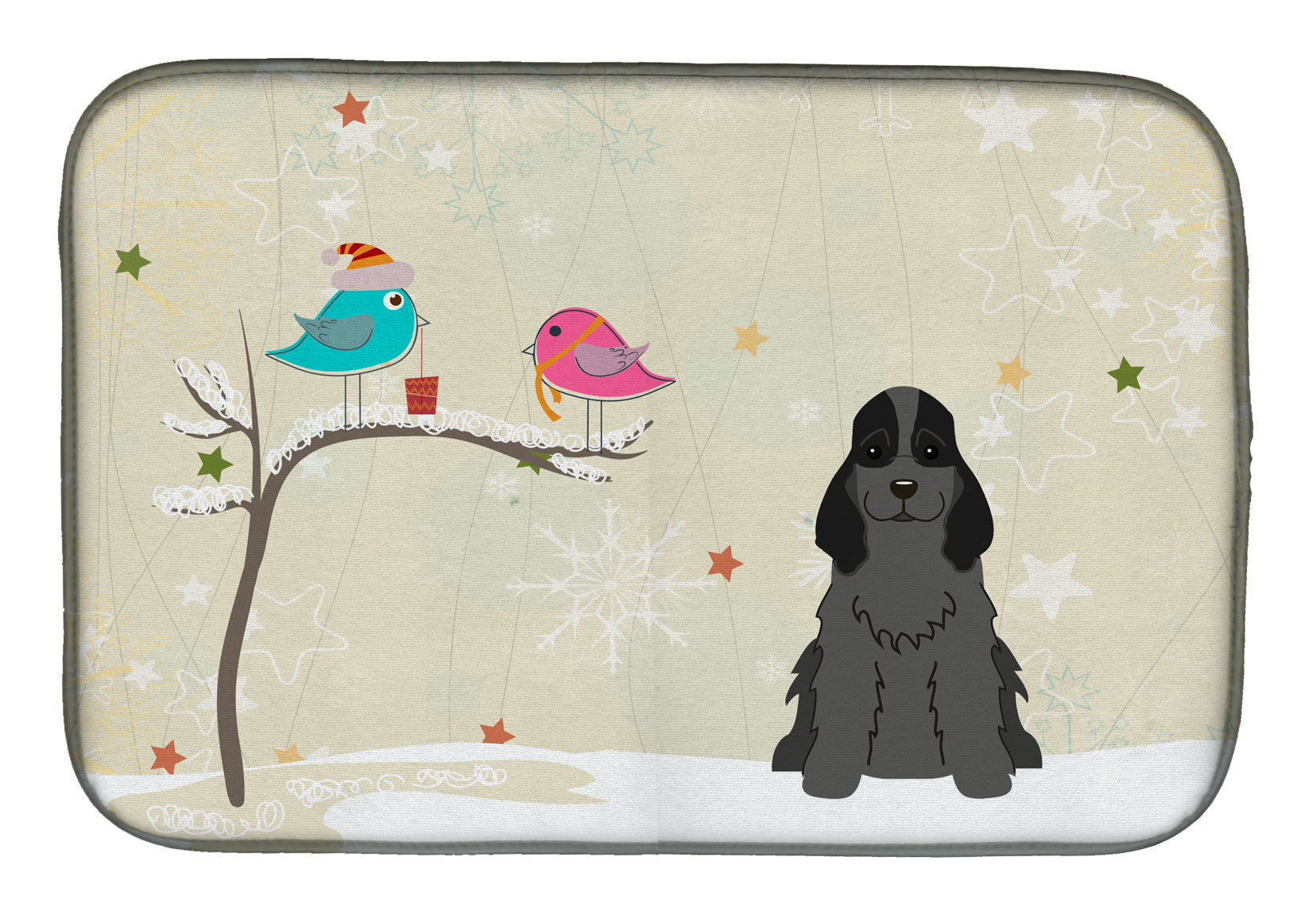 Christmas Presents between Friends Cocker Spaniel - Black Dish Drying Mat Absorbent Dish Drying Mat Pad for Kitchen Counter Dish Drainer Mat for Countertop, 14 x 21", Multicolor