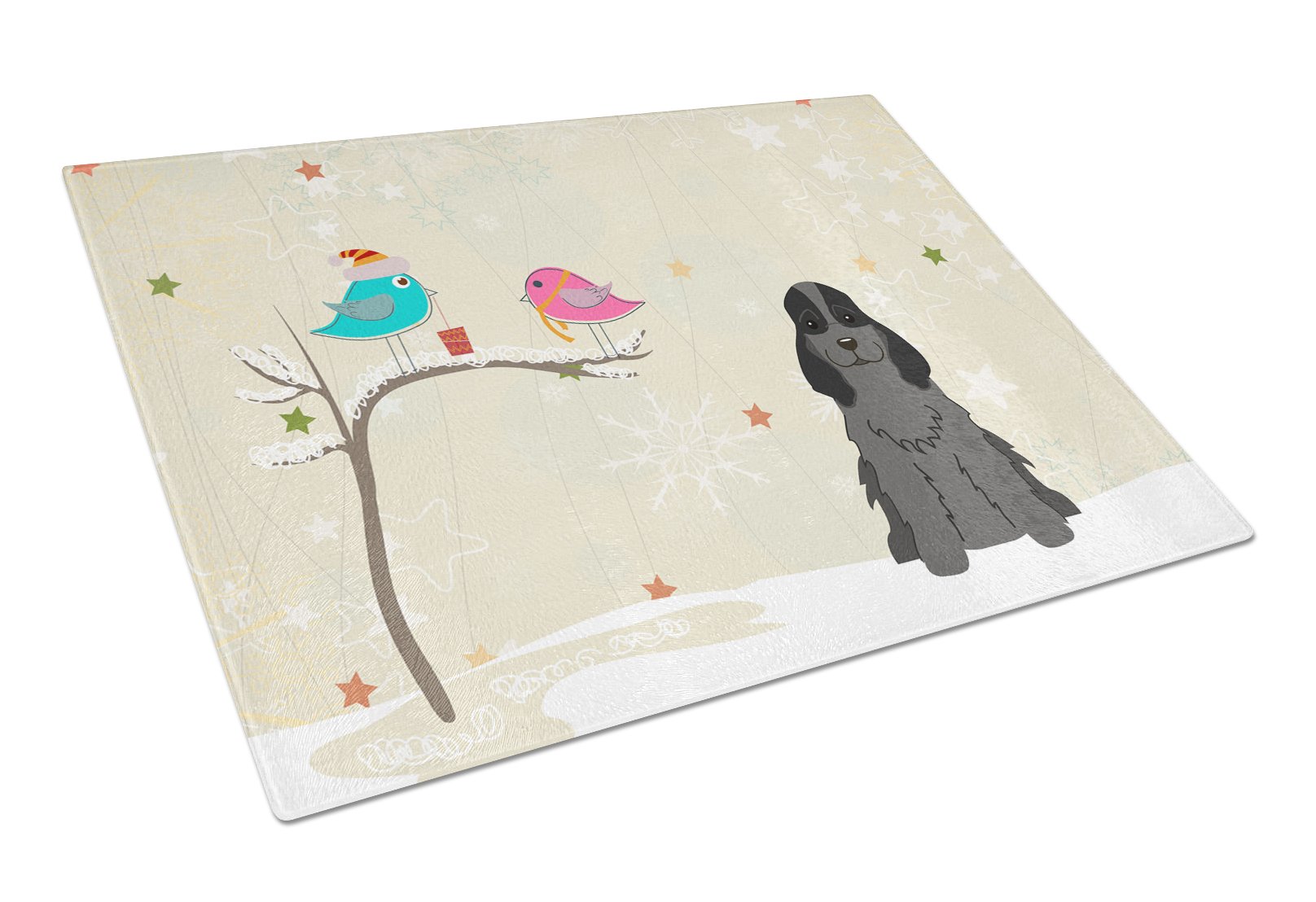 Christmas Presents between Friends Cocker Spaniel - Black Cutting Board Tempered Glass Kitchen Cutting Surface, Heat Resistant Chopping, Non-Slip Feet, Food Prep & Serving