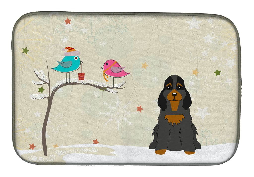 Christmas Presents between Friends Cocker Spaniel - Black and Tan Dish Drying Mat Absorbent Dish Drying Mat Pad for Kitchen Counter Dish Drainer Mat for Countertop, 14 x 21", Multicolor