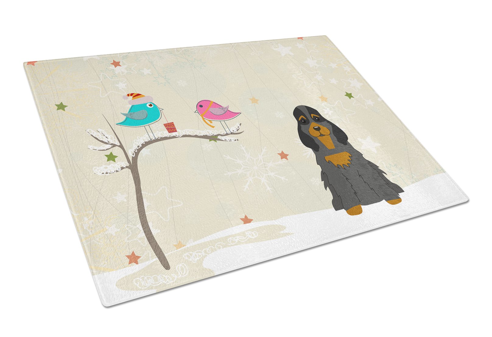 Christmas Presents between Friends Cocker Spaniel - Black and Tan Cutting Board Tempered Glass Kitchen Cutting Surface, Heat Resistant Chopping, Non-Slip Feet, Food Prep & Serving