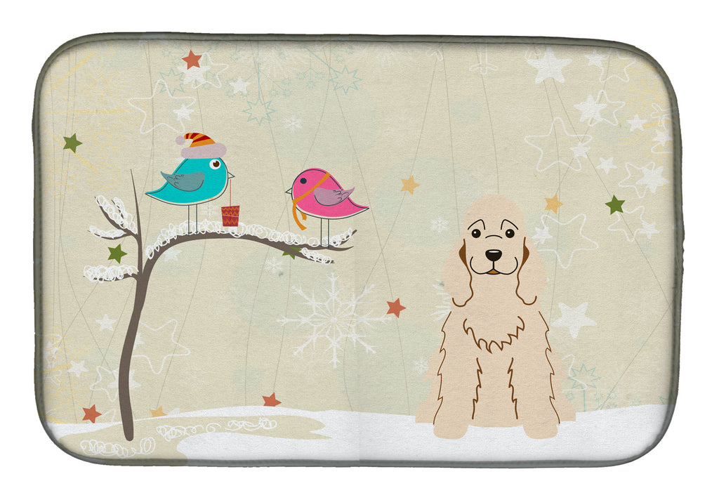 Christmas Presents between Friends Cocker Spaniel - Buff Dish Drying Mat Absorbent Dish Drying Mat Pad for Kitchen Counter Dish Drainer Mat for Countertop, 14 x 21", Multicolor
