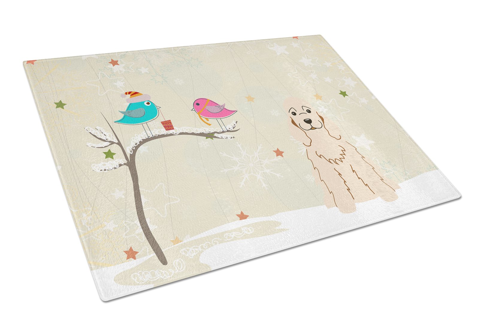 Christmas Presents between Friends Cocker Spaniel - Buff Cutting Board Tempered Glass Kitchen Cutting Surface, Heat Resistant Chopping, Non-Slip Feet, Food Prep & Serving
