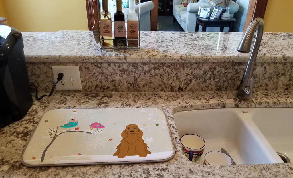 Christmas Presents between Friends Cocker Spaniel - Red Dish Drying Mat Absorbent Dish Drying Mat Pad for Kitchen Counter Dish Drainer Mat for Countertop, 14 x 21", Multicolor