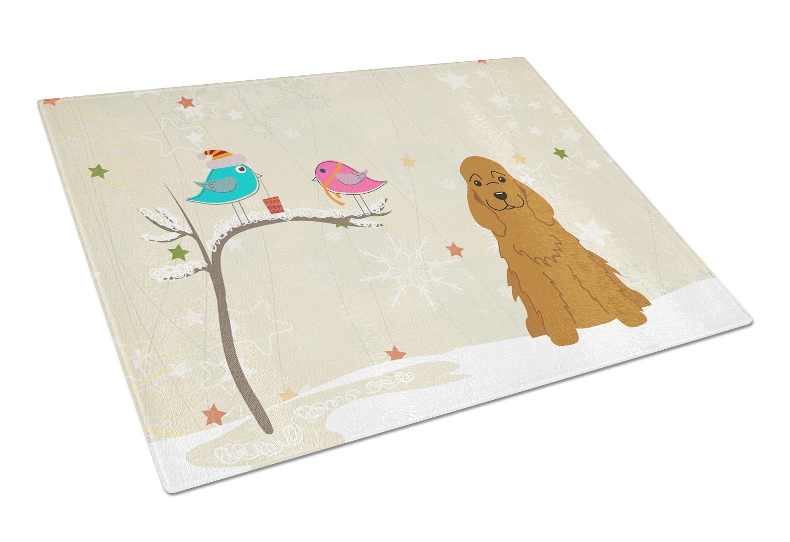 Christmas Presents between Friends Cocker Spaniel - Red Cutting Board Tempered Glass Kitchen Cutting Surface, Heat Resistant Chopping, Non-Slip Feet, Food Prep & Serving