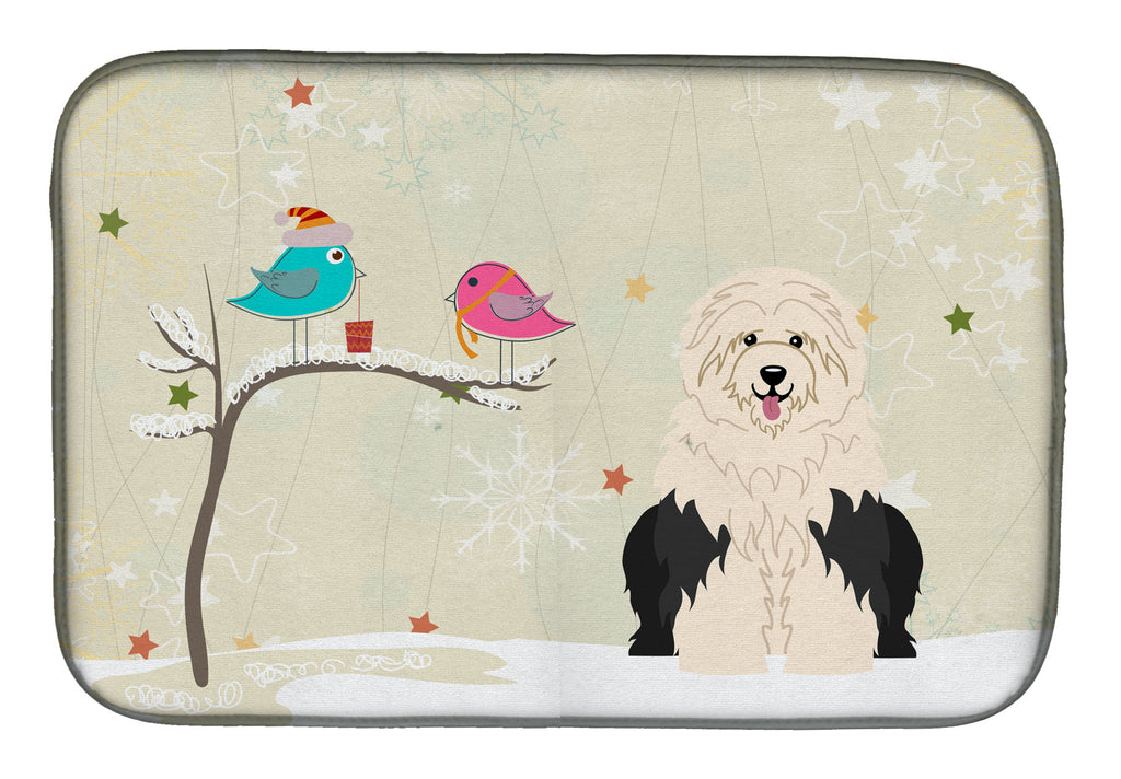 Christmas Presents between Friends Old English Sheepdog Dish Drying Mat Absorbent Dish Drying Mat Pad for Kitchen Counter Dish Drainer Mat for Countertop, 14 x 21", Multicolor