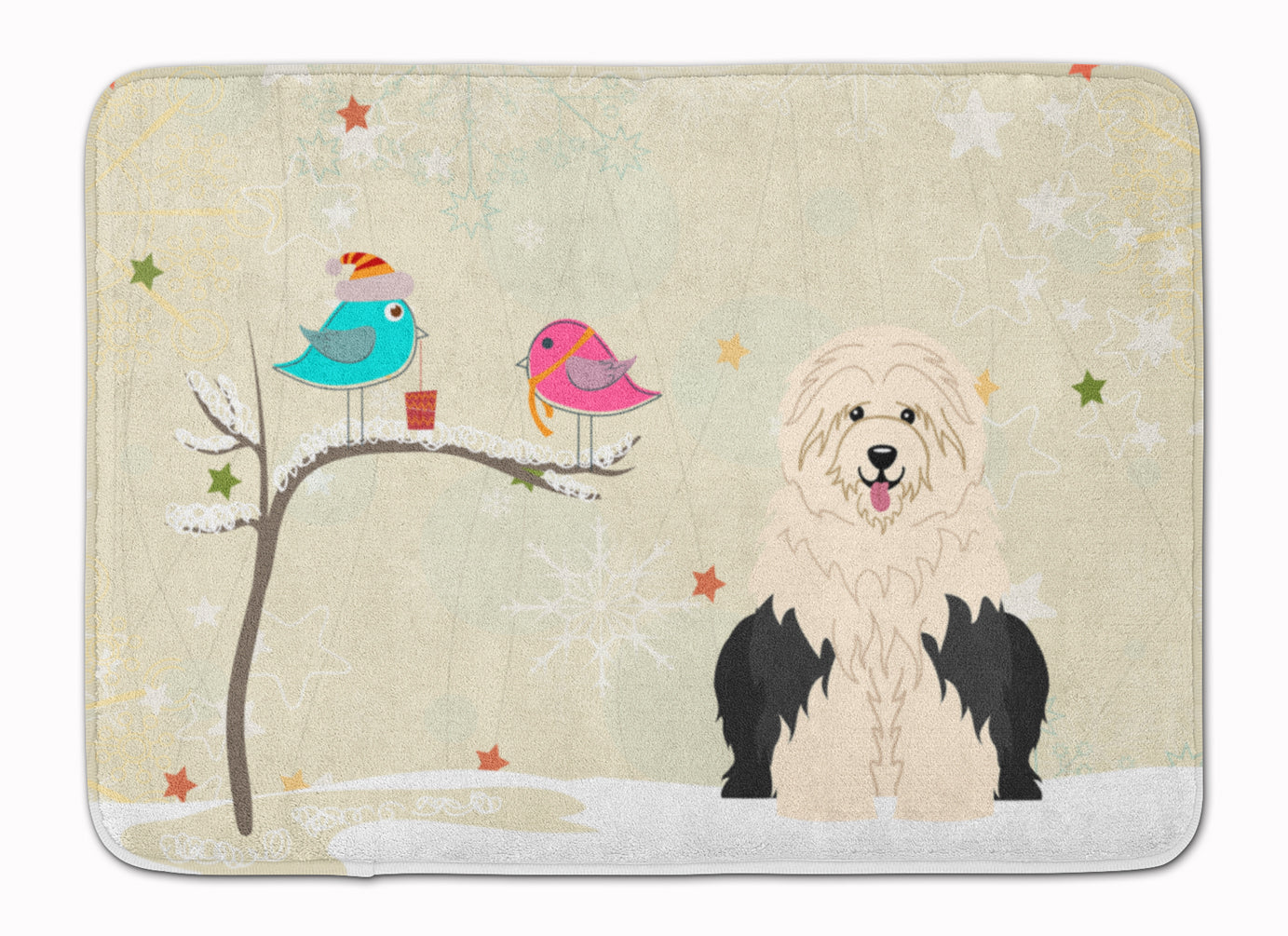 Christmas Presents between Friends Old English Sheepdog Memory Foam Kitchen Mat Machine Washable Anti-Fatigue Cushion Comfort Bath or Kitchen Rug