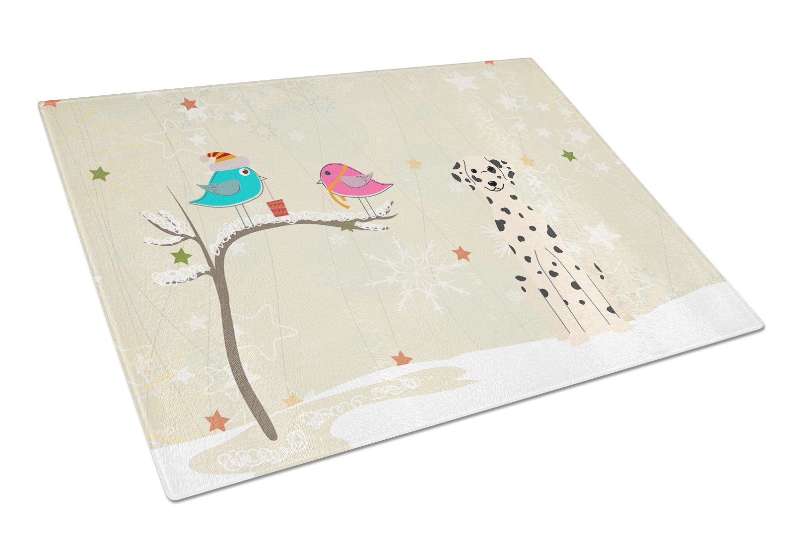 Christmas Presents between Friends Dalmatian Cutting Board Tempered Glass Kitchen Cutting Surface, Heat Resistant Chopping, Non-Slip Feet, Food Prep & Serving