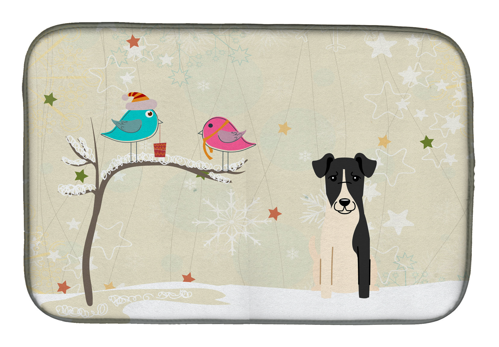 Christmas Presents between Friends Fox Terrier - Smooth Dish Drying Mat Absorbent Dish Drying Mat Pad for Kitchen Counter Dish Drainer Mat for Countertop, 14 x 21", Multicolor