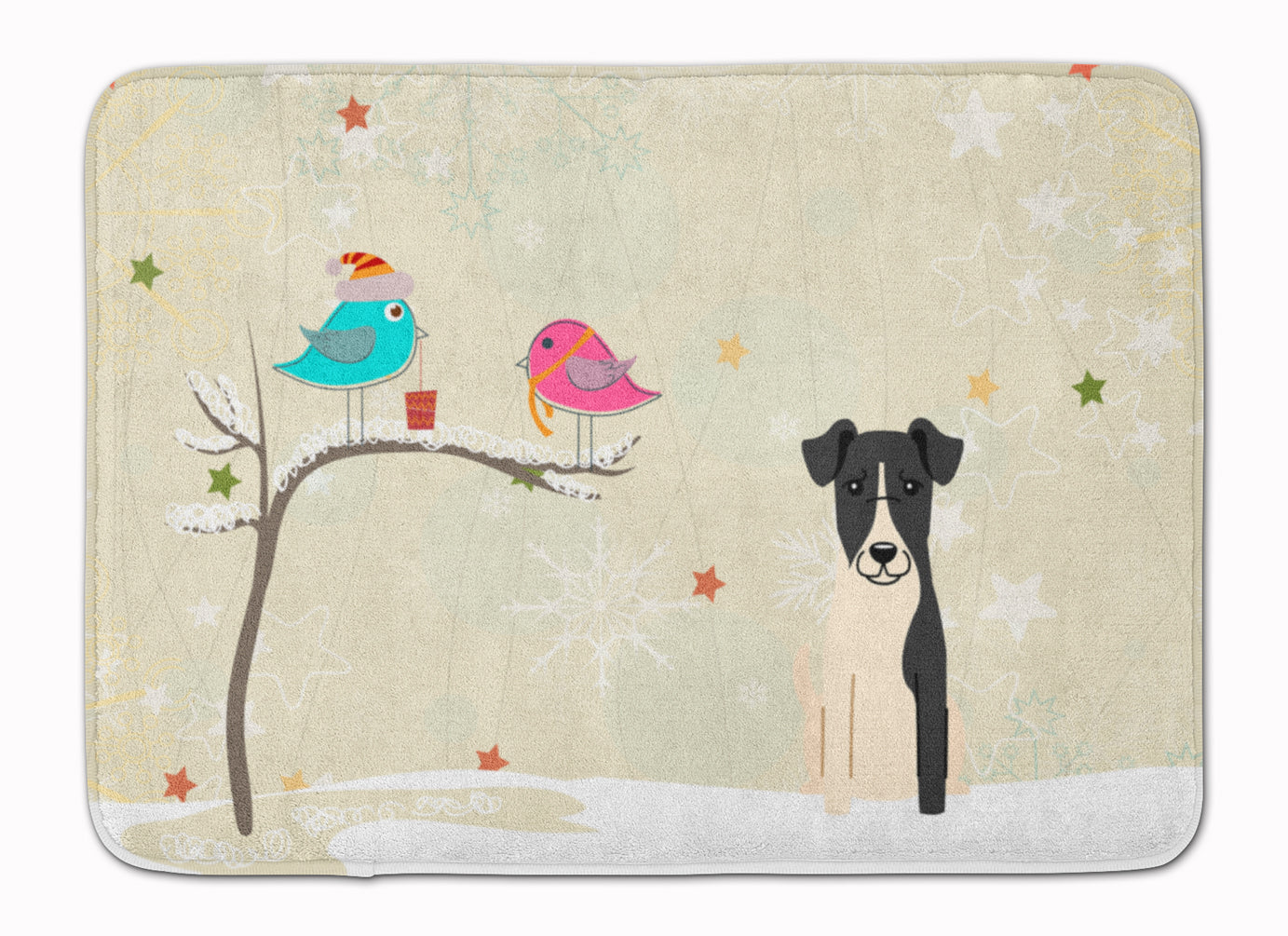 Christmas Presents between Friends Fox Terrier - Smooth Memory Foam Kitchen Mat Machine Washable Anti-Fatigue Cushion Comfort Bath or Kitchen Rug