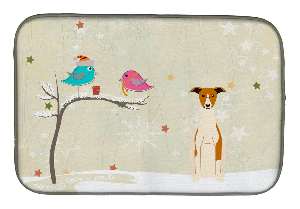 Christmas Presents between Friends Whippet Dish Drying Mat Absorbent Dish Drying Mat Pad for Kitchen Counter Dish Drainer Mat for Countertop, 14 x 21", Multicolor