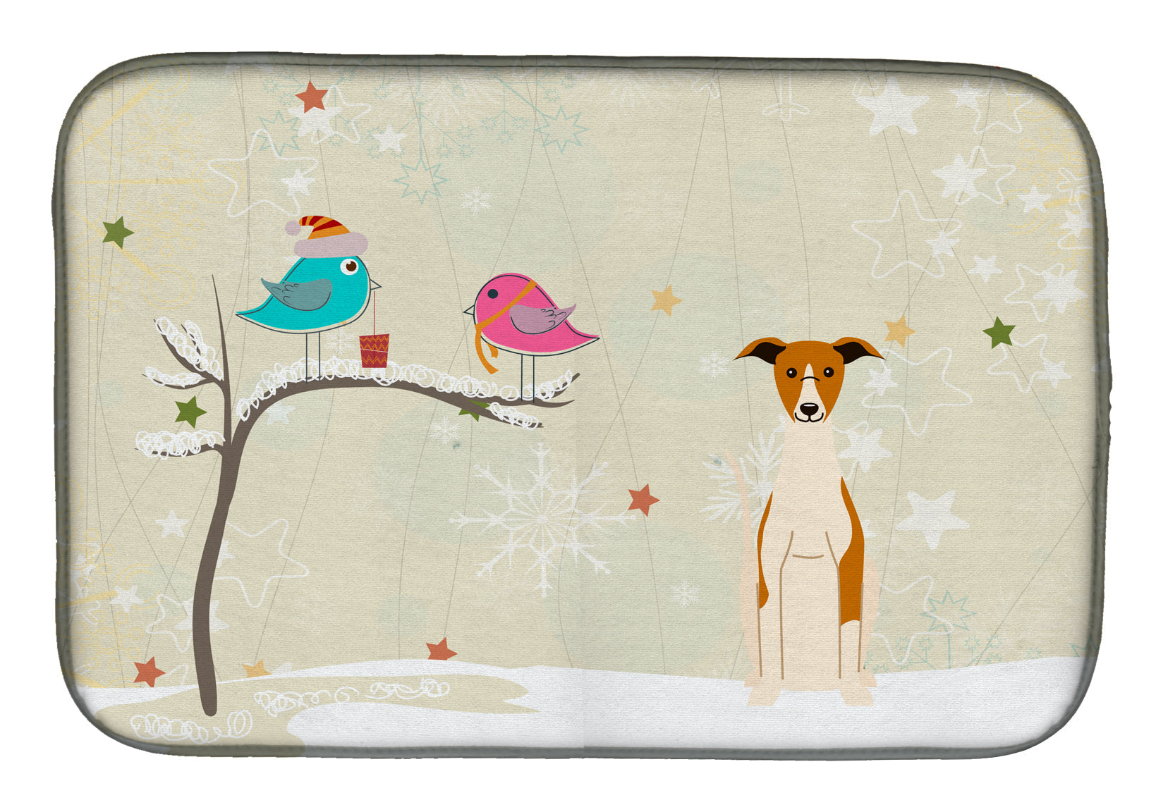Christmas Presents between Friends Whippet Dish Drying Mat Absorbent Dish Drying Mat Pad for Kitchen Counter Dish Drainer Mat for Countertop, 14 x 21", Multicolor