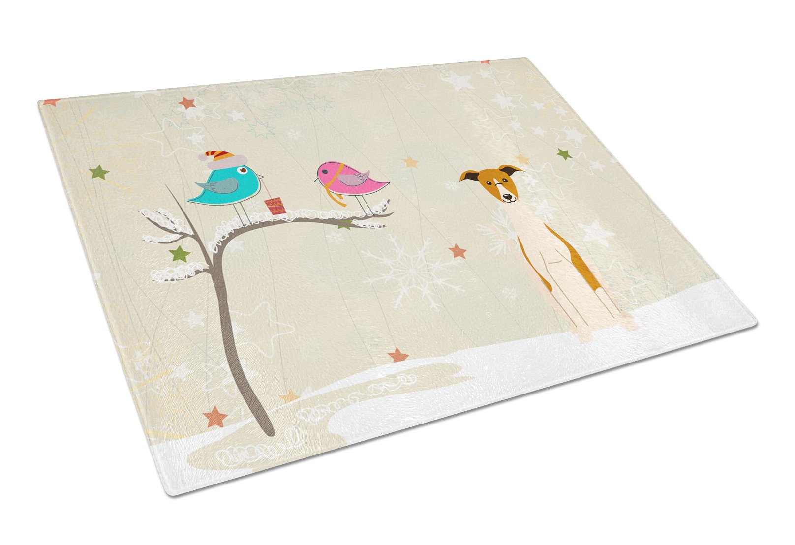Christmas Presents between Friends Whippet Cutting Board Tempered Glass Kitchen Cutting Surface, Heat Resistant Chopping, Non-Slip Feet, Food Prep & Serving