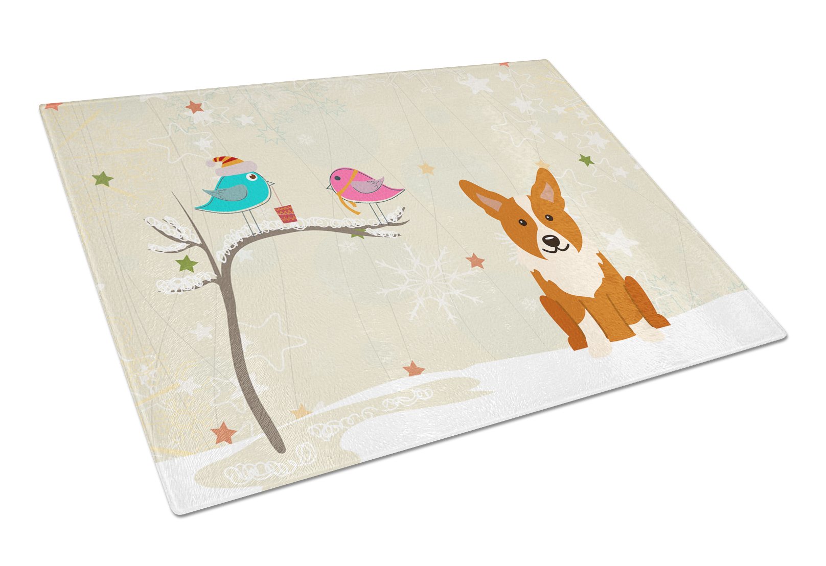 Christmas Presents between Friends Corgi Cutting Board Tempered Glass Kitchen Cutting Surface, Heat Resistant Chopping, Non-Slip Feet, Food Prep & Serving