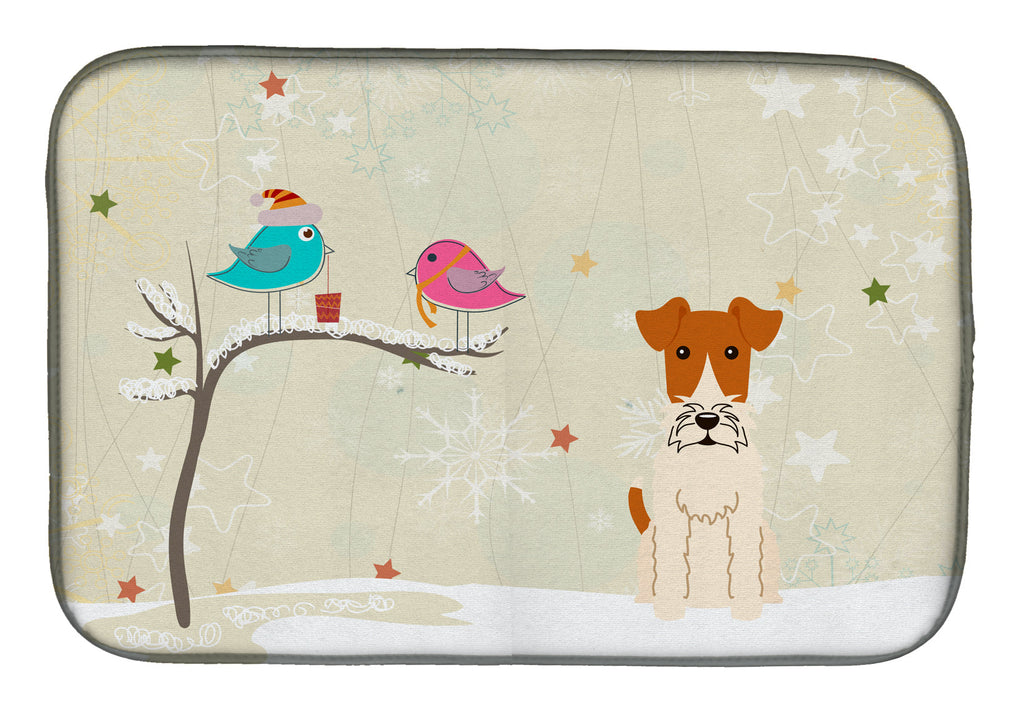 Christmas Presents between Friends Fox Terrier - Wire Dish Drying Mat Absorbent Dish Drying Mat Pad for Kitchen Counter Dish Drainer Mat for Countertop, 14 x 21", Multicolor