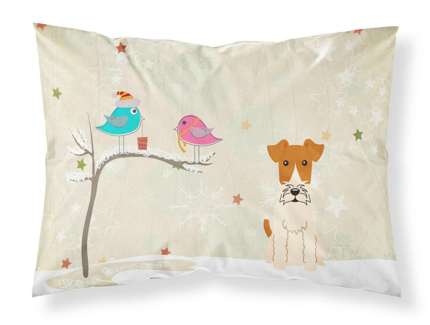 Christmas Presents between Friends Fox Terrier - Wire Standard Pillowcase Lightweight Super Soft Easy Care Decorative Artwork Pillowcase, Standard