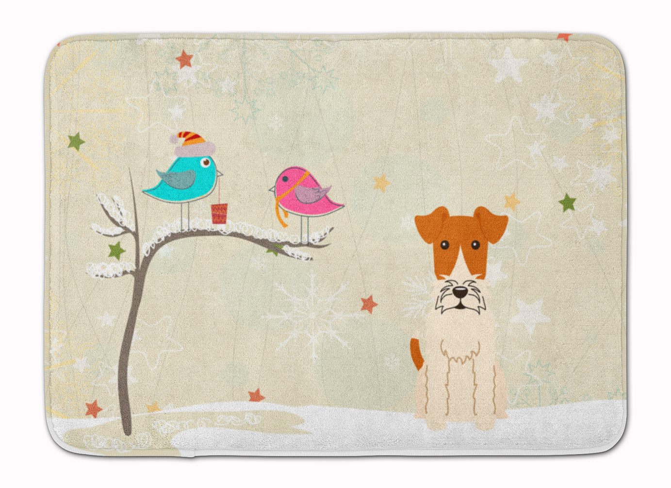 Christmas Presents between Friends Fox Terrier - Wire Memory Foam Kitchen Mat Machine Washable Anti-Fatigue Cushion Comfort Bath or Kitchen Rug