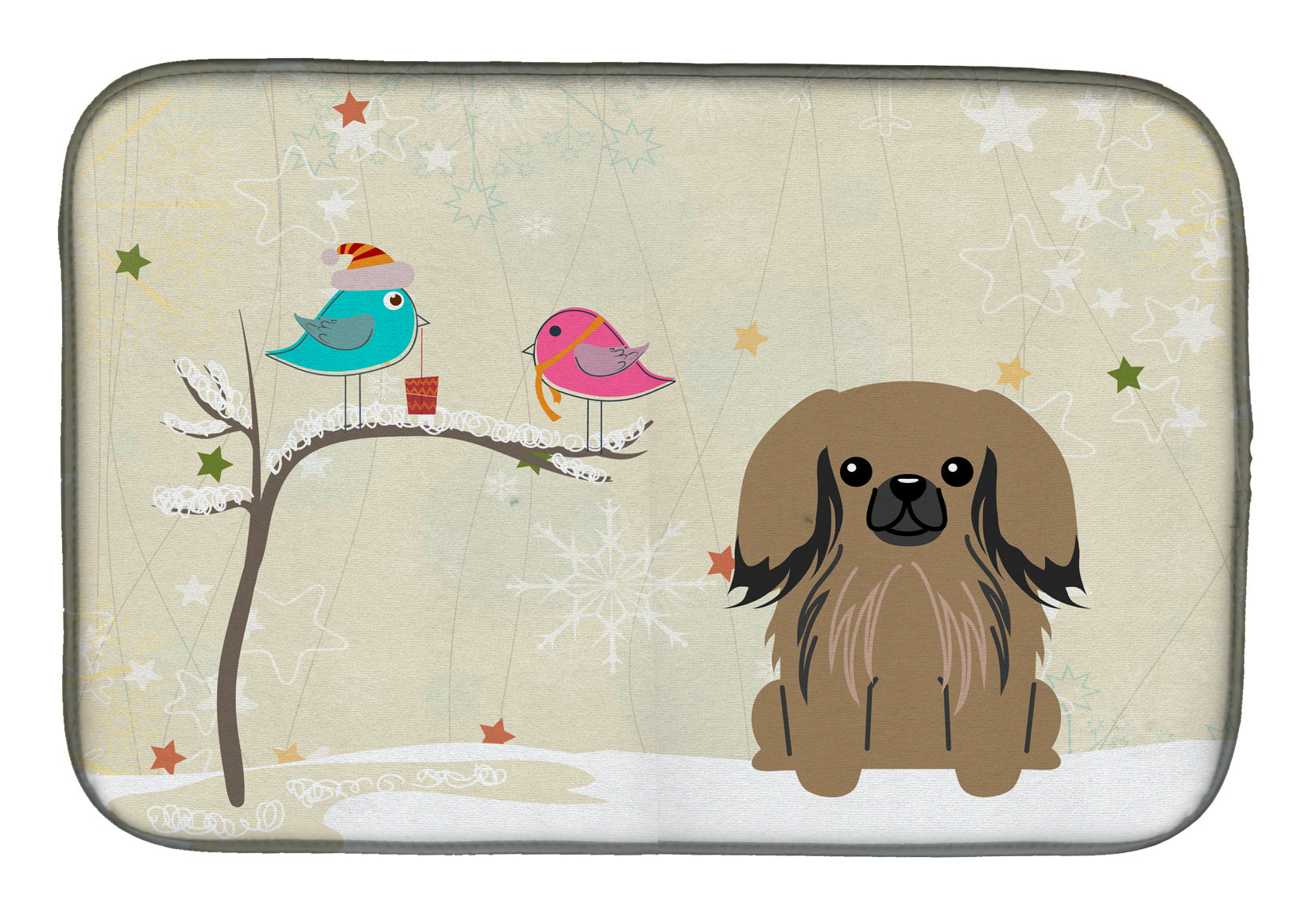 Christmas Presents between Friends Pekingese - Tan Dish Drying Mat Absorbent Dish Drying Mat Pad for Kitchen Counter Dish Drainer Mat for Countertop, 14 x 21", Multicolor