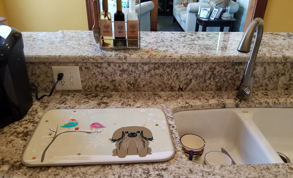 Christmas Presents between Friends Pekingese - Tan Dish Drying Mat Absorbent Dish Drying Mat Pad for Kitchen Counter Dish Drainer Mat for Countertop, 14 x 21", Multicolor