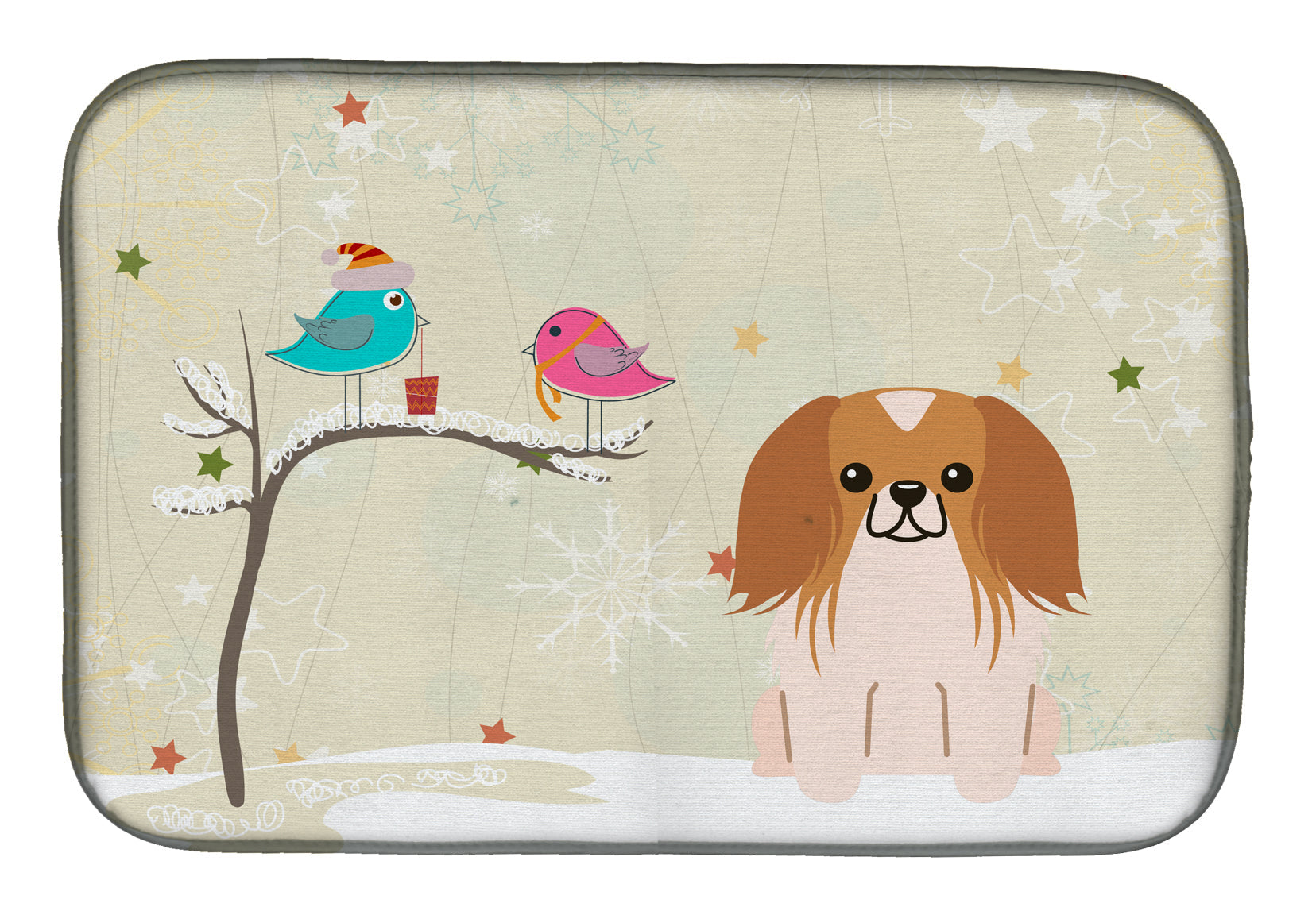 Christmas Presents between Friends Pekingese - Red and White Dish Drying Mat Absorbent Dish Drying Mat Pad for Kitchen Counter Dish Drainer Mat for Countertop, 14 x 21", Multicolor