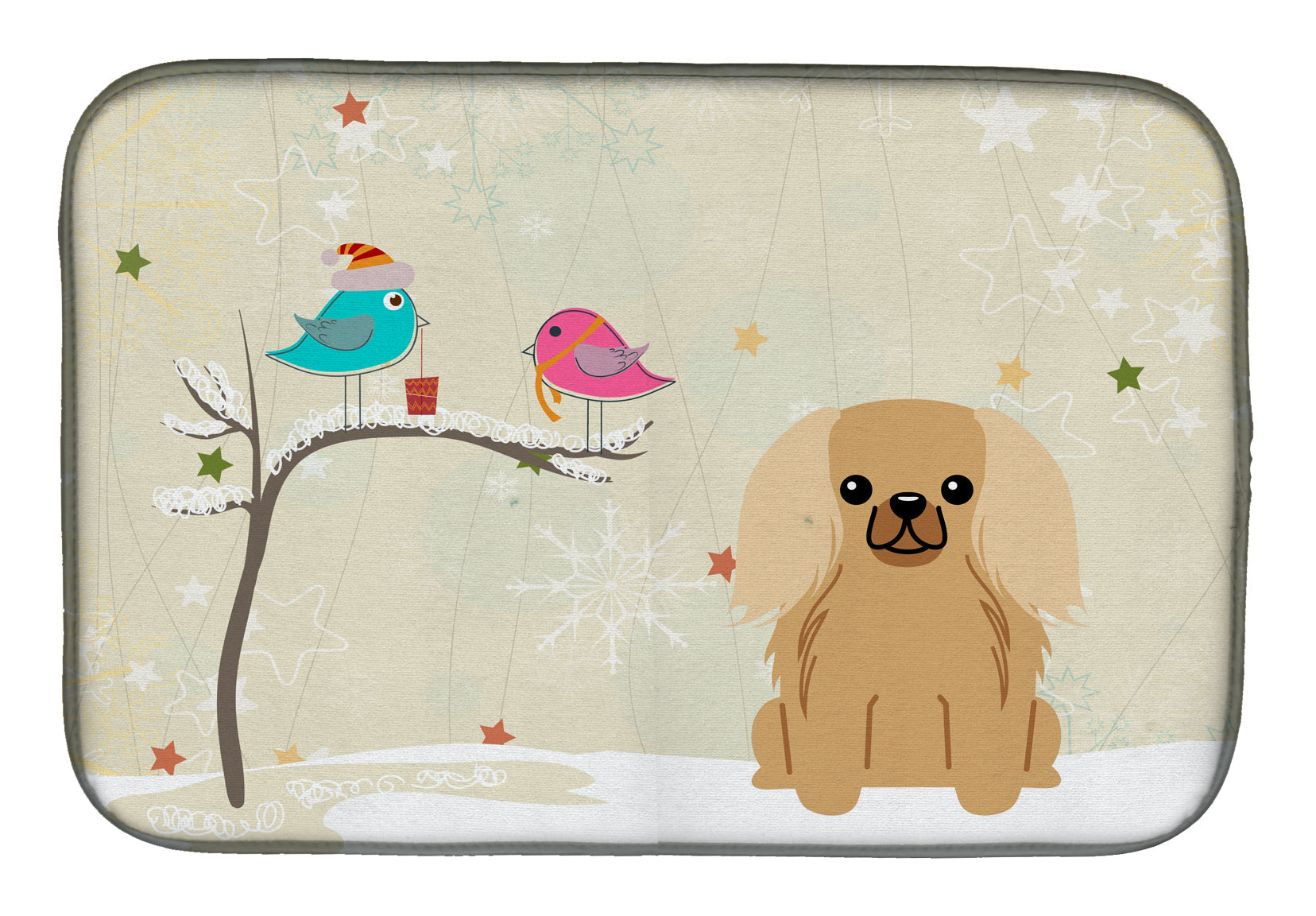 Christmas Presents between Friends Pekingese - Fawn Dish Drying Mat Absorbent Dish Drying Mat Pad for Kitchen Counter Dish Drainer Mat for Countertop, 14 x 21", Multicolor