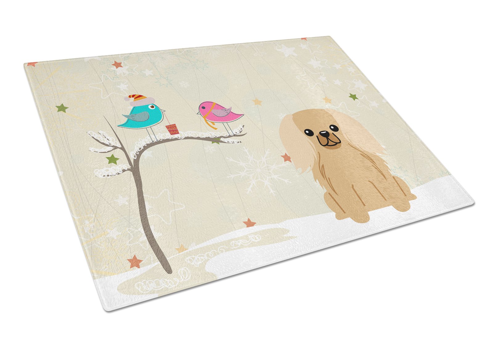 Christmas Presents between Friends Pekingese - Fawn Cutting Board Tempered Glass Kitchen Cutting Surface, Heat Resistant Chopping, Non-Slip Feet, Food Prep & Serving