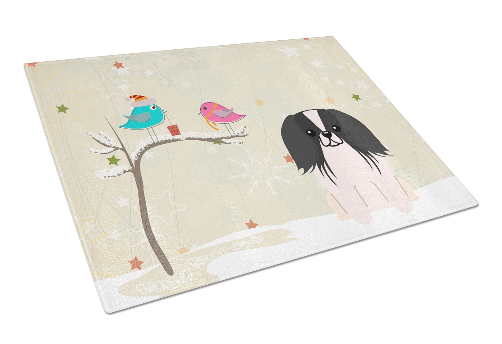 Christmas Presents between Friends Pekingese - Black and White Cutting Board Tempered Glass Kitchen Cutting Surface, Heat Resistant Chopping, Non-Slip Feet, Food Prep & Serving