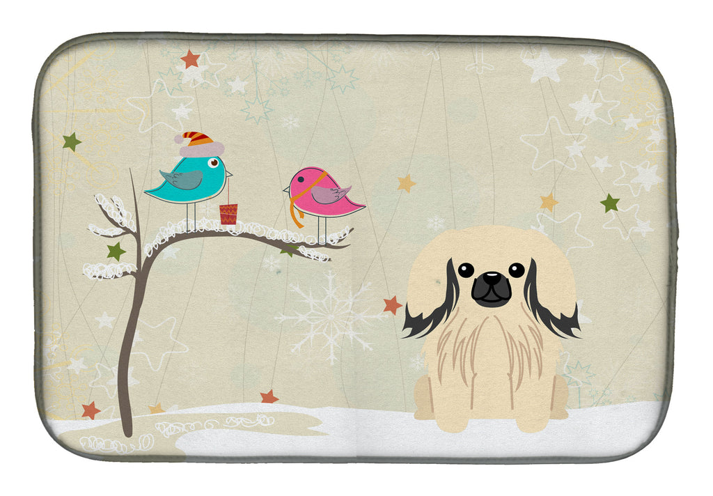 Christmas Presents between Friends Pekingese - Cream Dish Drying Mat Absorbent Dish Drying Mat Pad for Kitchen Counter Dish Drainer Mat for Countertop, 14 x 21", Multicolor