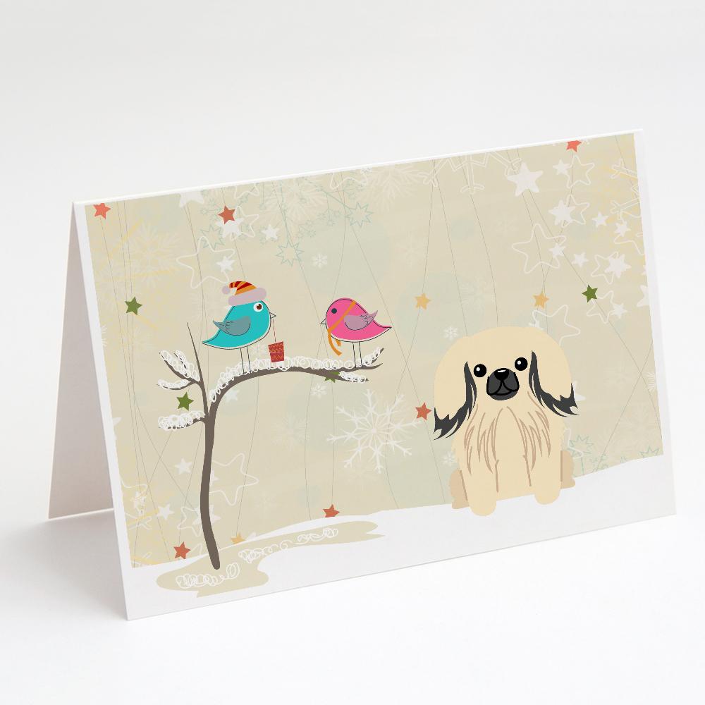 Christmas Presents between Friends Pekingese - Cream Greeting Cards Pack of 8 Blank Cards with Envelopes Whimsical A7 Size 5x7