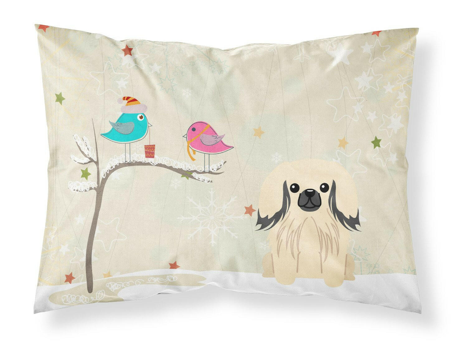 Christmas Presents between Friends Pekingese - Cream Standard Pillowcase Lightweight Super Soft Easy Care Decorative Artwork Pillowcase, Standard