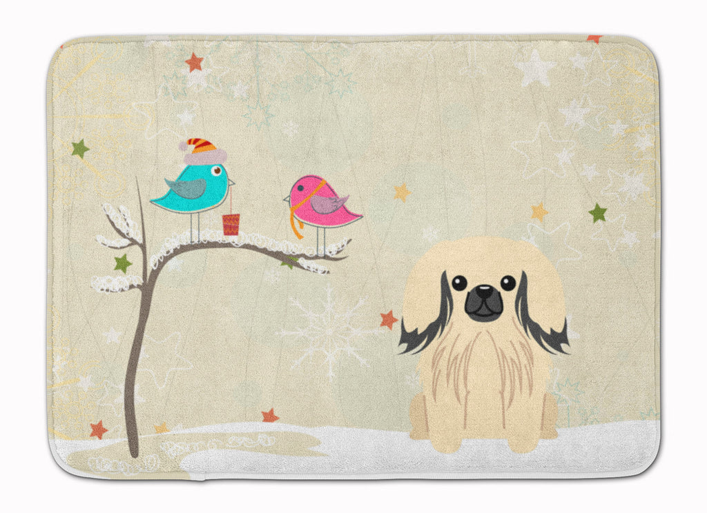 Christmas Presents between Friends Pekingese - Cream Memory Foam Kitchen Mat Machine Washable Anti-Fatigue Cushion Comfort Bath or Kitchen Rug