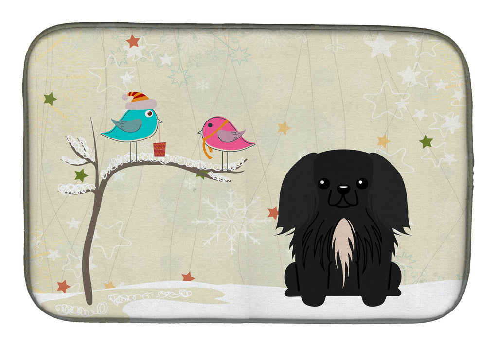 Christmas Presents between Friends Pekingese - Black Dish Drying Mat Absorbent Dish Drying Mat Pad for Kitchen Counter Dish Drainer Mat for Countertop, 14 x 21", Multicolor