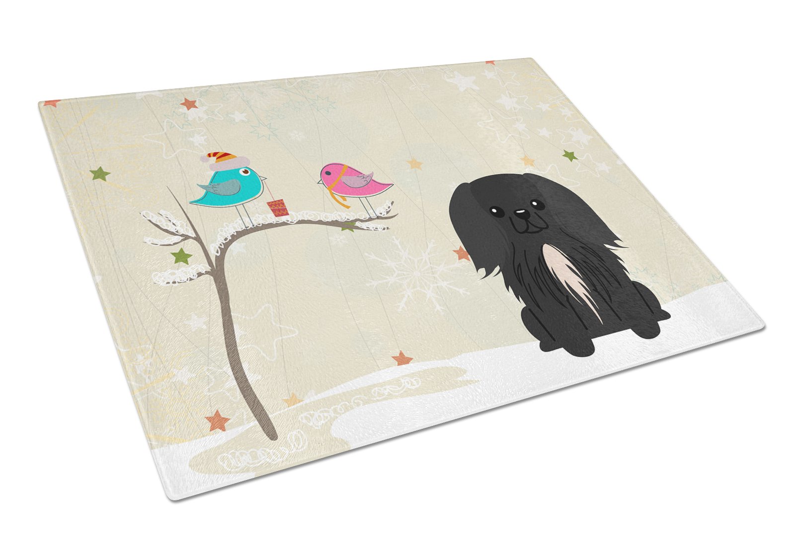 Christmas Presents between Friends Pekingese - Black Cutting Board Tempered Glass Kitchen Cutting Surface, Heat Resistant Chopping, Non-Slip Feet, Food Prep & Serving