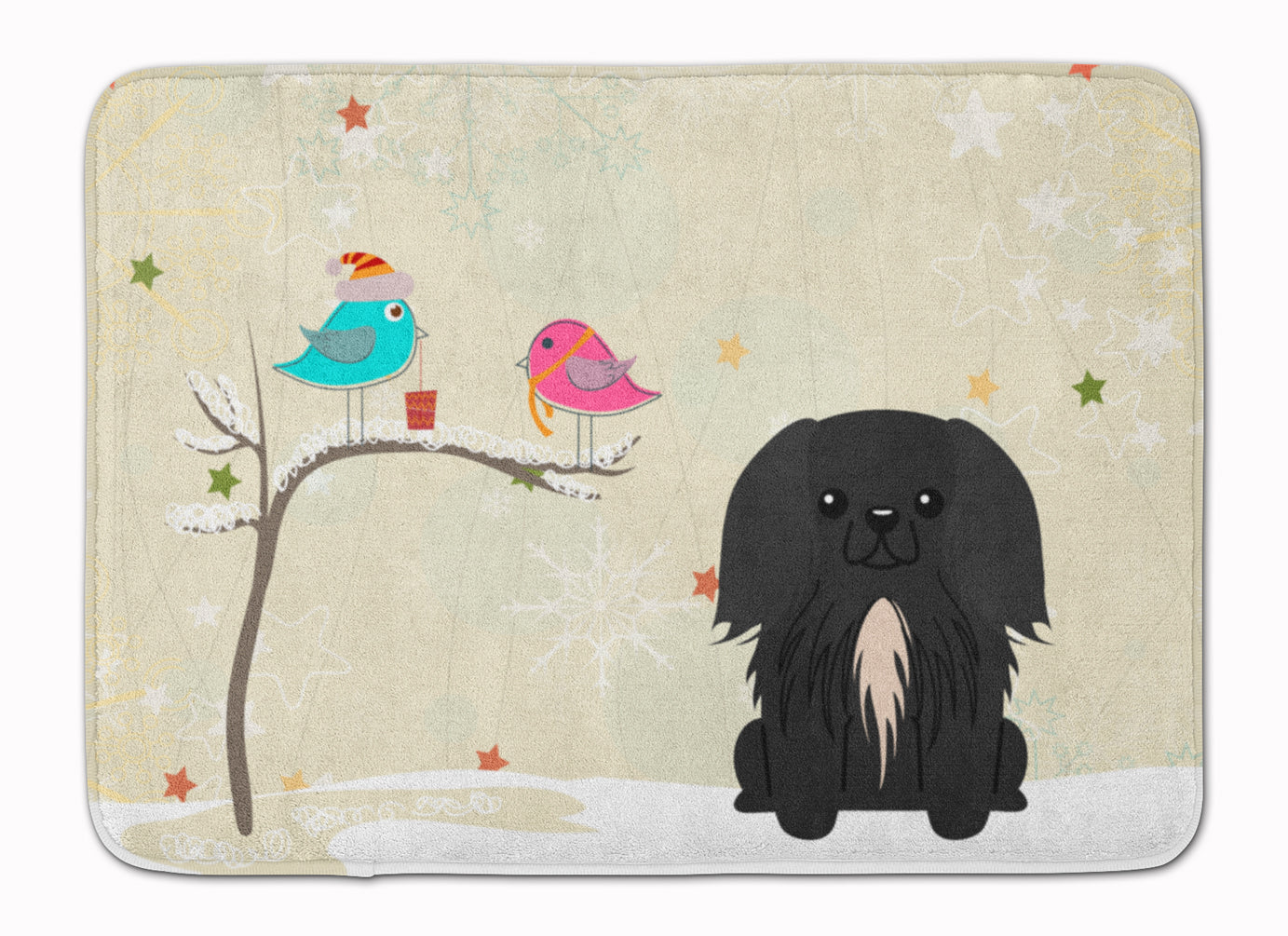 Christmas Presents between Friends Pekingese - Black Memory Foam Kitchen Mat Machine Washable Anti-Fatigue Cushion Comfort Bath or Kitchen Rug