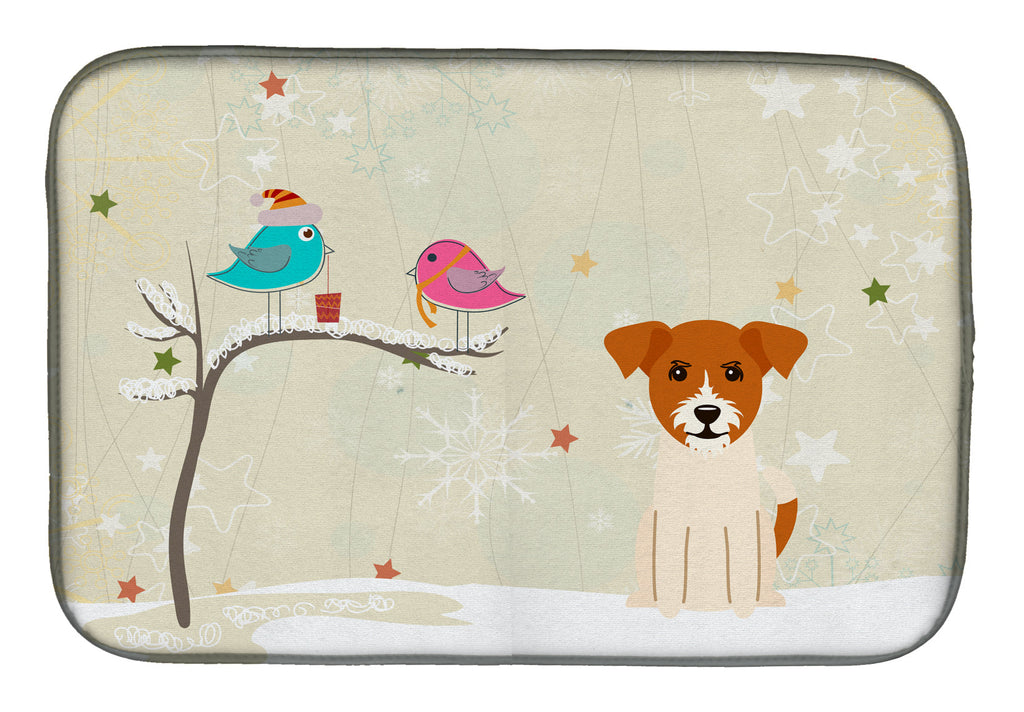 Christmas Presents between Friends Jack Russell Terrier Dish Drying Mat Absorbent Dish Drying Mat Pad for Kitchen Counter Dish Drainer Mat for Countertop, 14 x 21", Multicolor