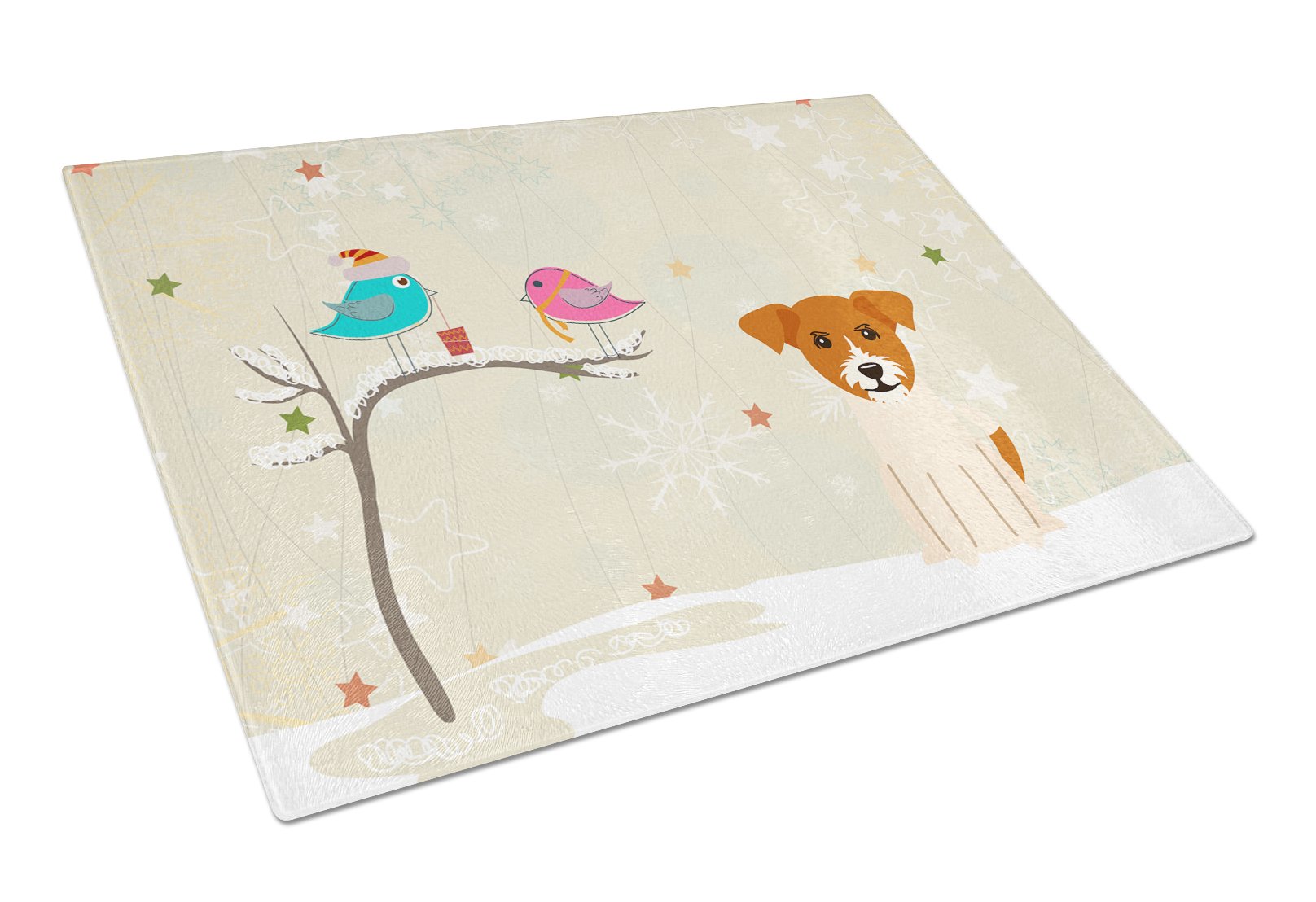 Christmas Presents between Friends Jack Russell Terrier Cutting Board Tempered Glass Kitchen Cutting Surface, Heat Resistant Chopping, Non-Slip Feet, Food Prep & Serving