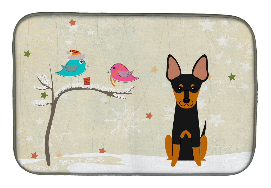 Christmas Presents between Friends English Toy Terrier Dish Drying Mat Absorbent Dish Drying Mat Pad for Kitchen Counter Dish Drainer Mat for Countertop, 14 x 21", Multicolor