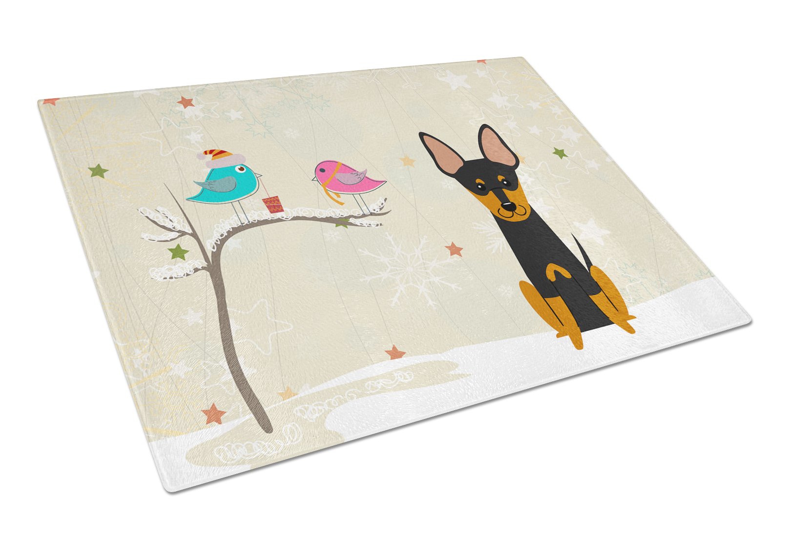 Christmas Presents between Friends English Toy Terrier Cutting Board Tempered Glass Kitchen Cutting Surface, Heat Resistant Chopping, Non-Slip Feet, Food Prep & Serving