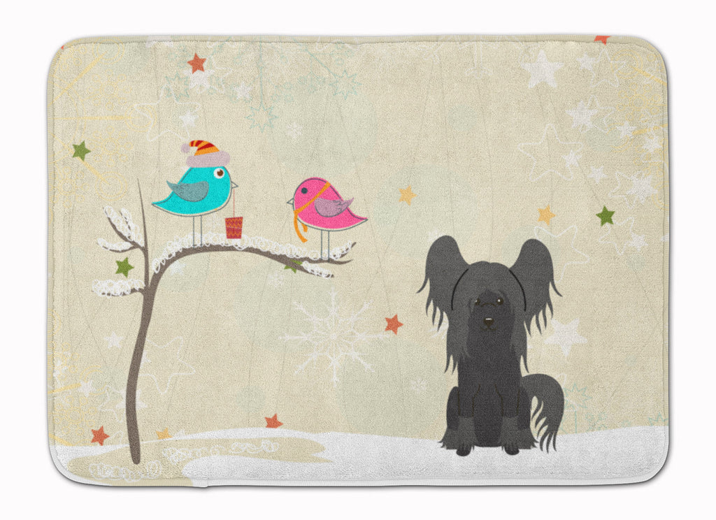 Christmas Presents between Friends Chinese Crested - Black Memory Foam Kitchen Mat Machine Washable Anti-Fatigue Cushion Comfort Bath or Kitchen Rug