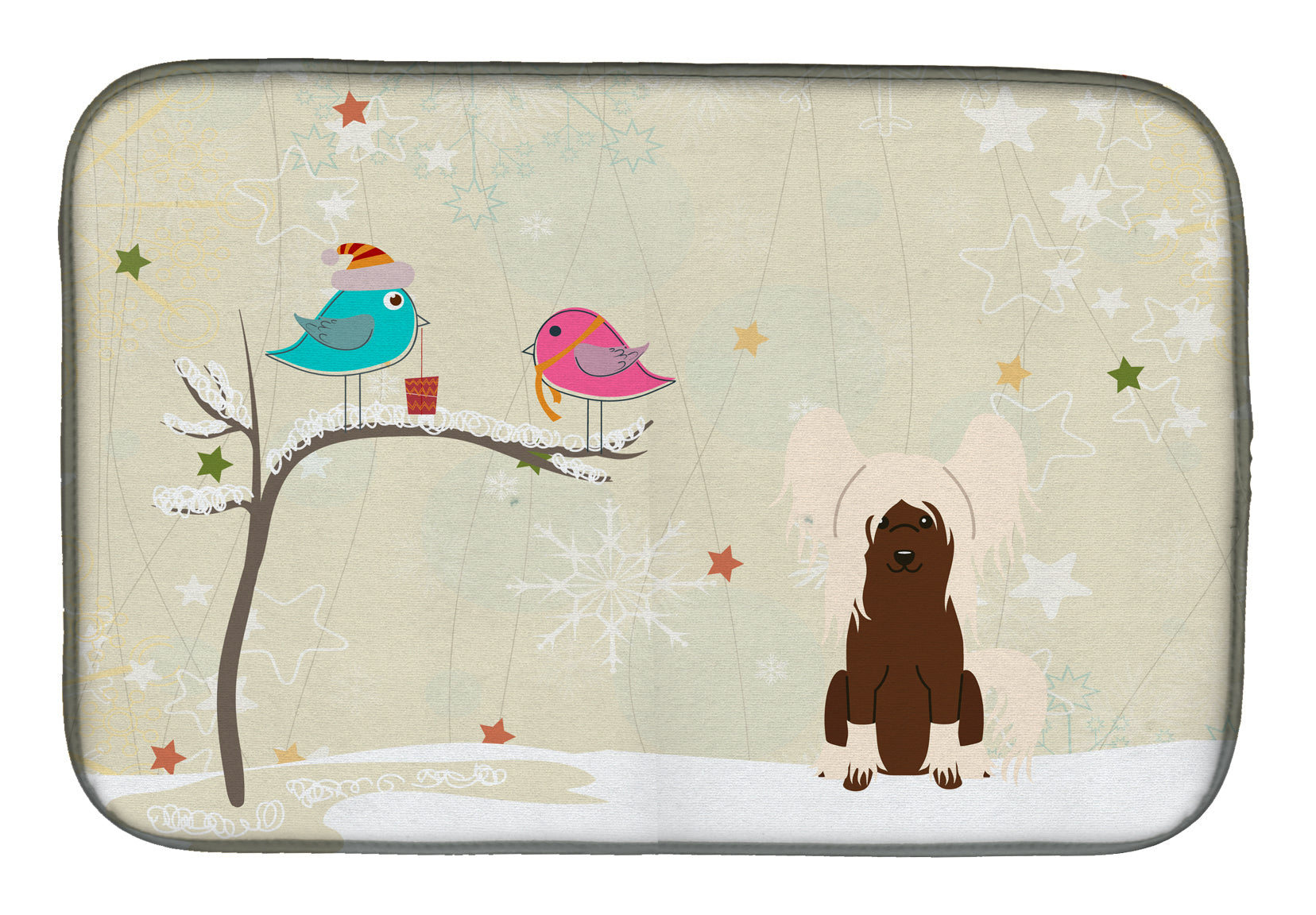 Christmas Presents between Friends Chinese Crested - Cream Dish Drying Mat Absorbent Dish Drying Mat Pad for Kitchen Counter Dish Drainer Mat for Countertop, 14 x 21", Multicolor