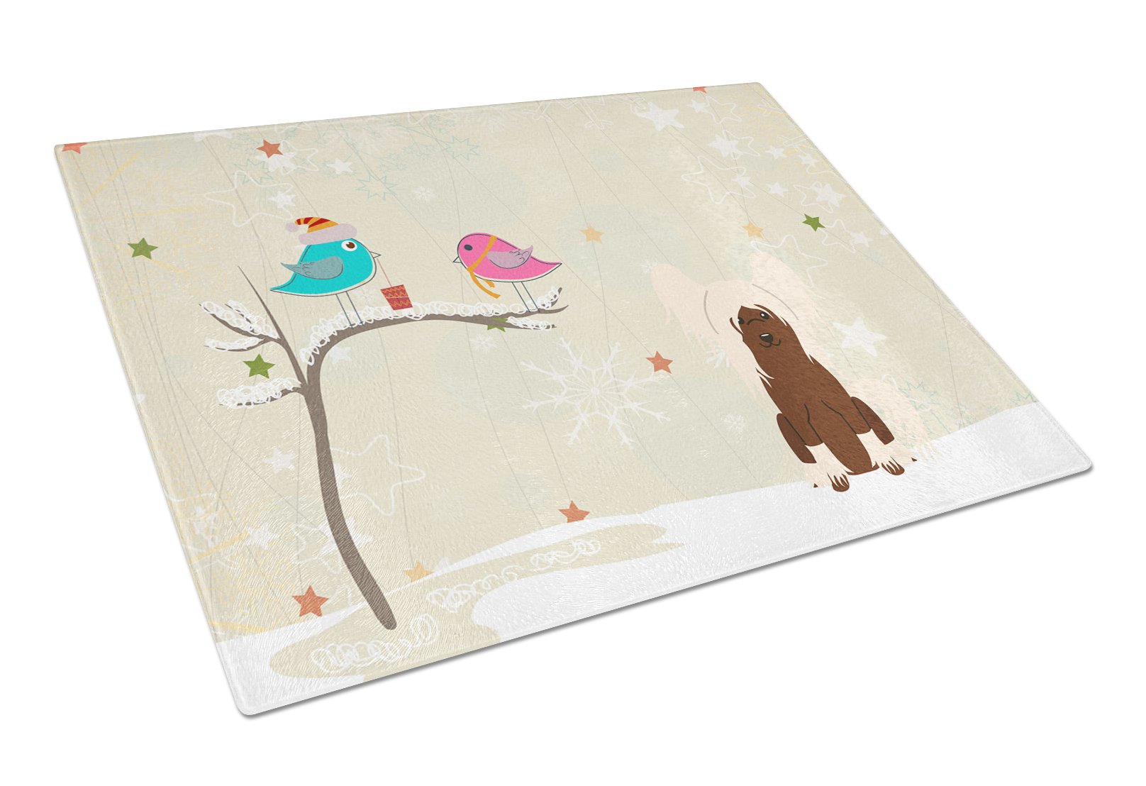 Christmas Presents between Friends Chinese Crested - Cream Cutting Board Tempered Glass Kitchen Cutting Surface, Heat Resistant Chopping, Non-Slip Feet, Food Prep & Serving