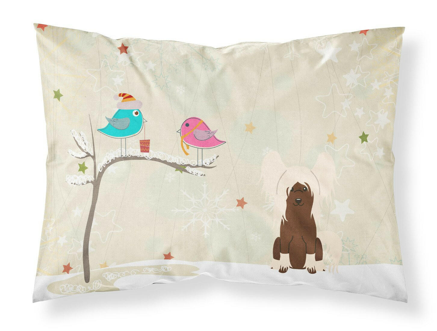 Christmas Presents between Friends Chinese Crested - Cream Standard Pillowcase Lightweight Super Soft Easy Care Decorative Artwork Pillowcase, Standard