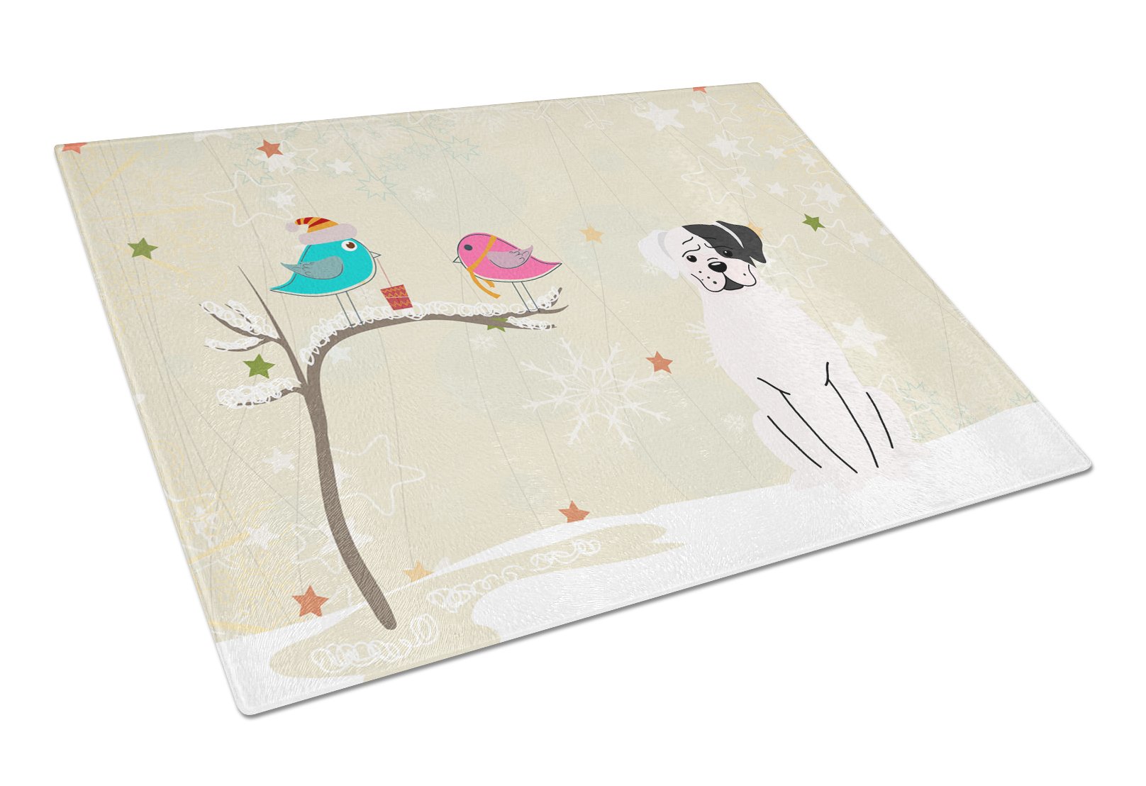 Christmas Presents between Friends Boxer - White Cutting Board Tempered Glass Kitchen Cutting Surface, Heat Resistant Chopping, Non-Slip Feet, Food Prep & Serving