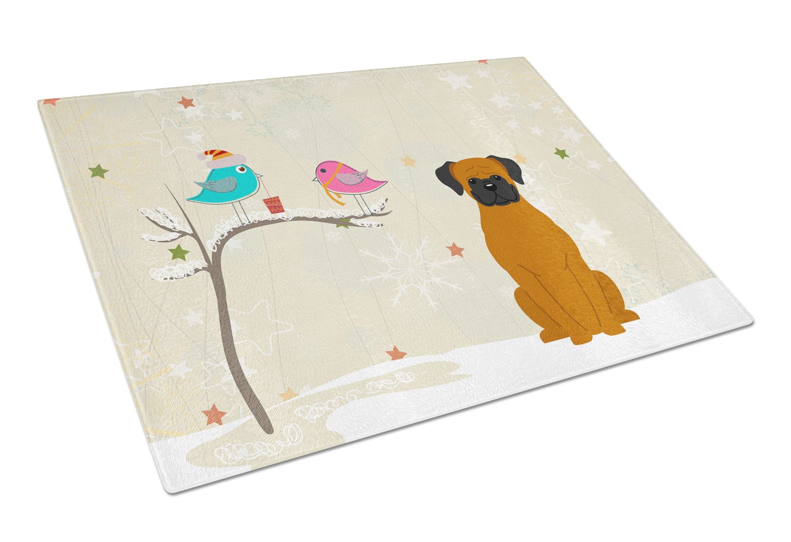Christmas Presents between Friends Boxer - Fawn Cutting Board Tempered Glass Kitchen Cutting Surface, Heat Resistant Chopping, Non-Slip Feet, Food Prep & Serving
